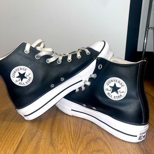 Converse Black Leather Platform